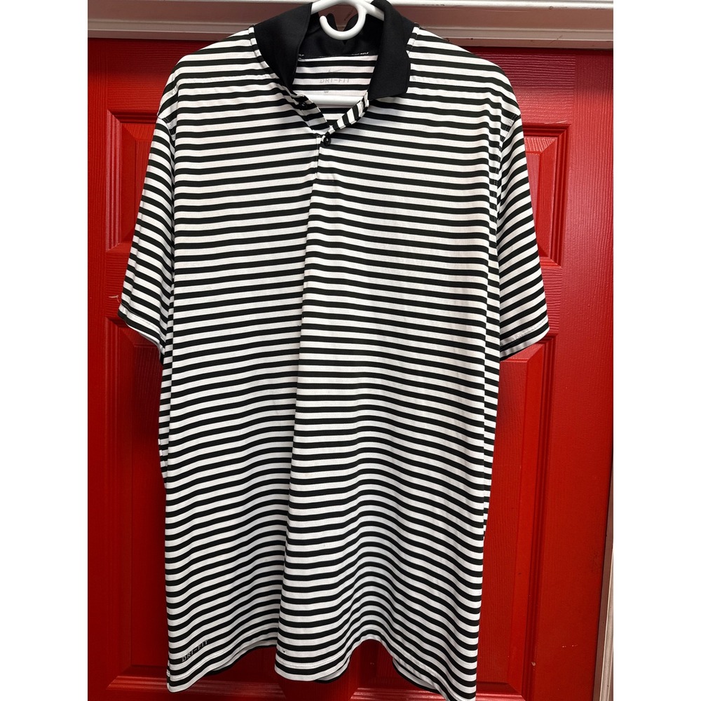 Nike Golf Dri-FIT Polo Shirt Mens XL Black White Striped Short Sleeve Golf Top